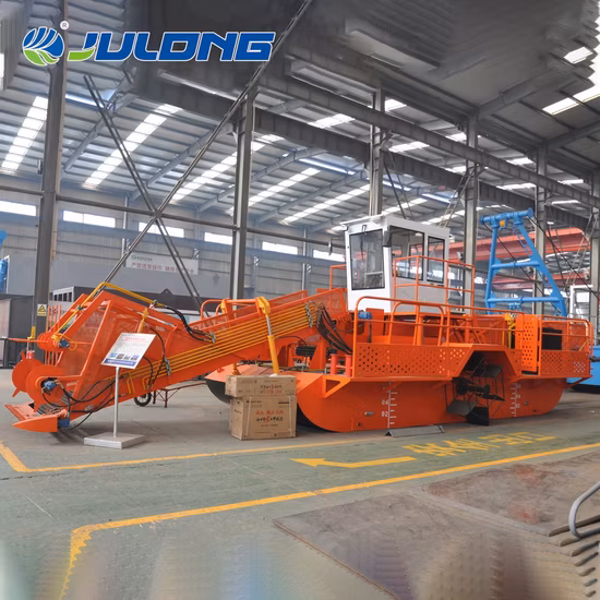 인도네시아의 유압식 수생 잡초 수확기